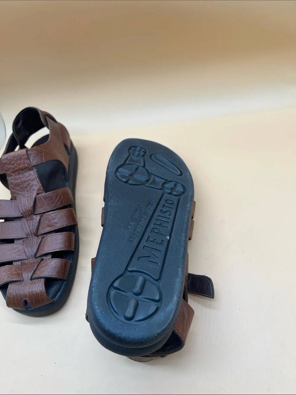 Mephisto Brown Leather Fisherman Sandals Men’s EU 44 US 10.5-11 Made in Portugal